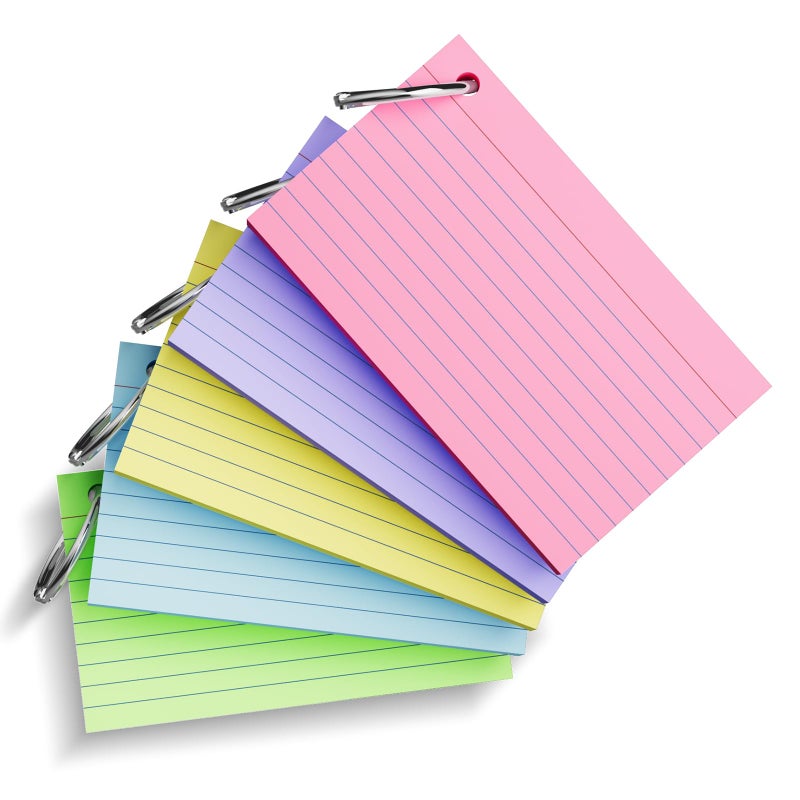 AILZFEI 250 Count Index Cards 3x5 Inch with Key Ring, 180gsm Heavy Weight Colored Flash Cards 5 Color Assortment (50 Sheets Each), Note Taking for Students, Teachers, Study Note Cards for Office Home School - Image 3